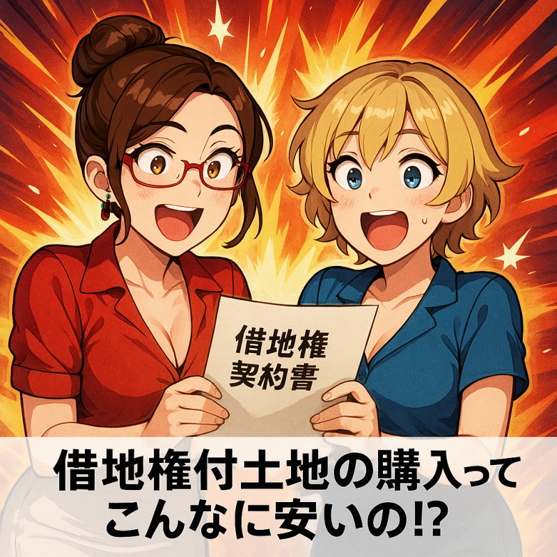 借地権の安さに喜び驚いている二人のセクシー美人秘書