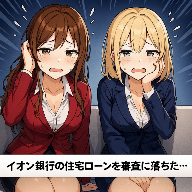 イオン銀行の住宅ローン審査に落ちて落ち込んでる二人のセクシー美人秘書